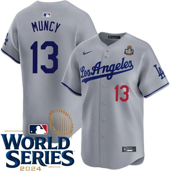 Men's Gray Los Angeles Dodgers #13 Max Muncy 2024 World Series Patch Limited Stitched Baseball Jersey